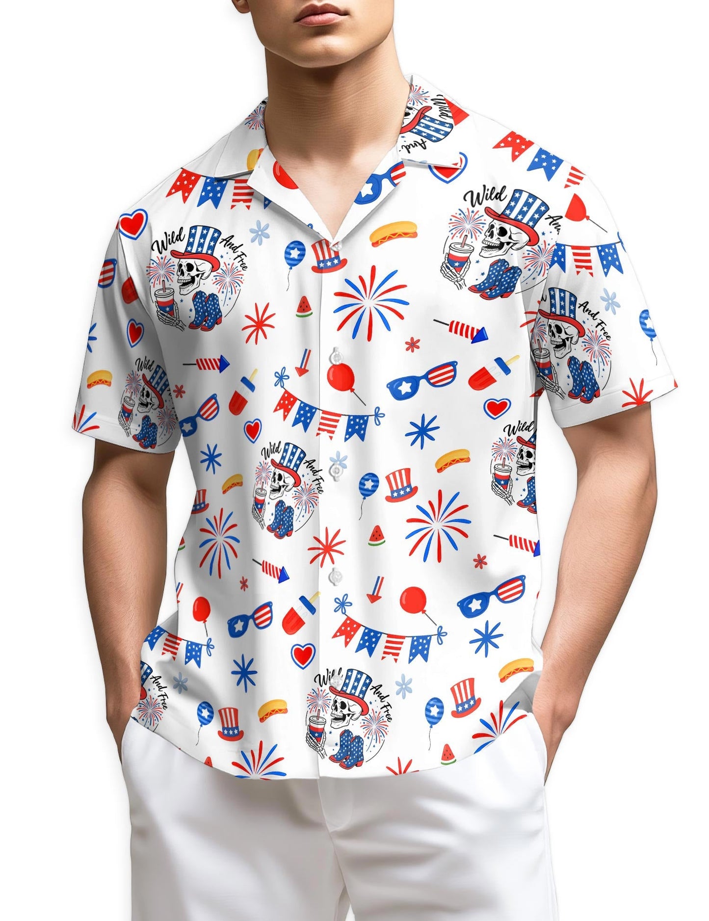 4th of July Hawaiian Shirt for Men, Button Down Aloha Shirt - Azhawaiian