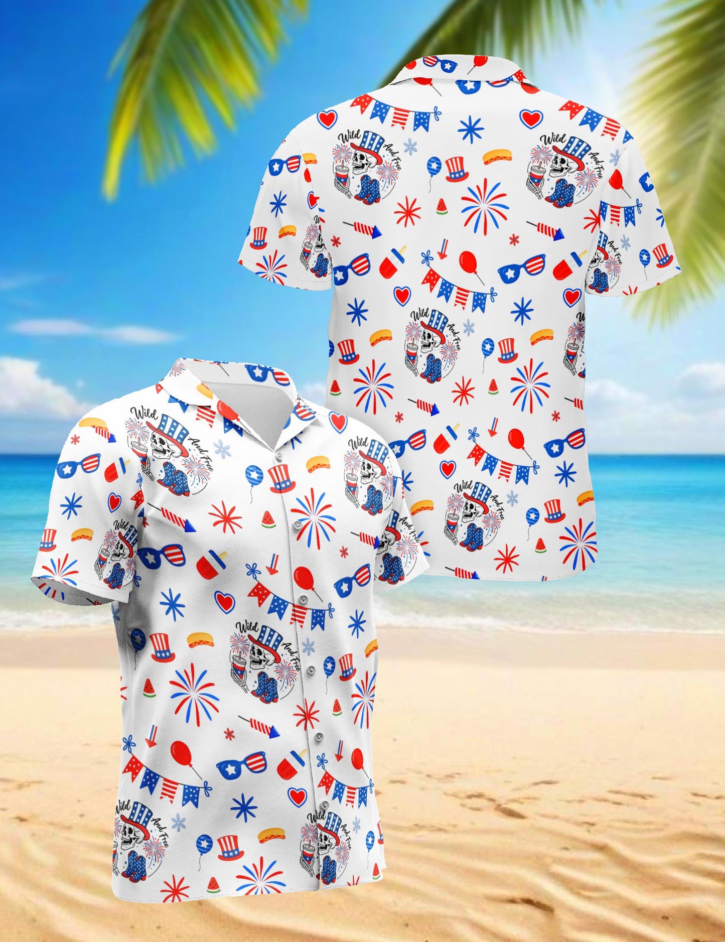 4th of July Hawaiian Shirt for Men, Button Down Aloha Shirt - Azhawaiian