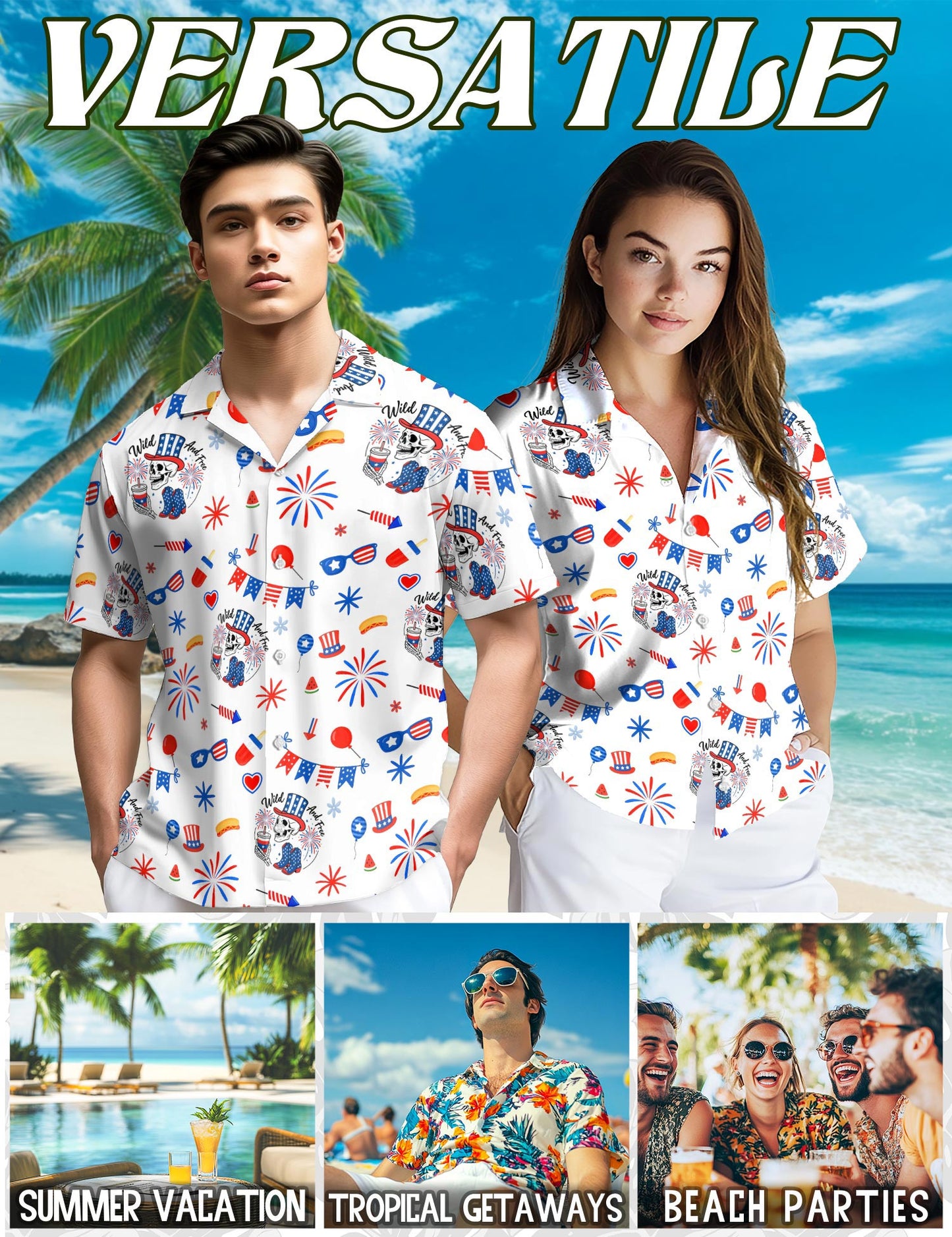 4th of July Hawaiian Shirt for Men, Button Down Aloha Shirt - Azhawaiian
