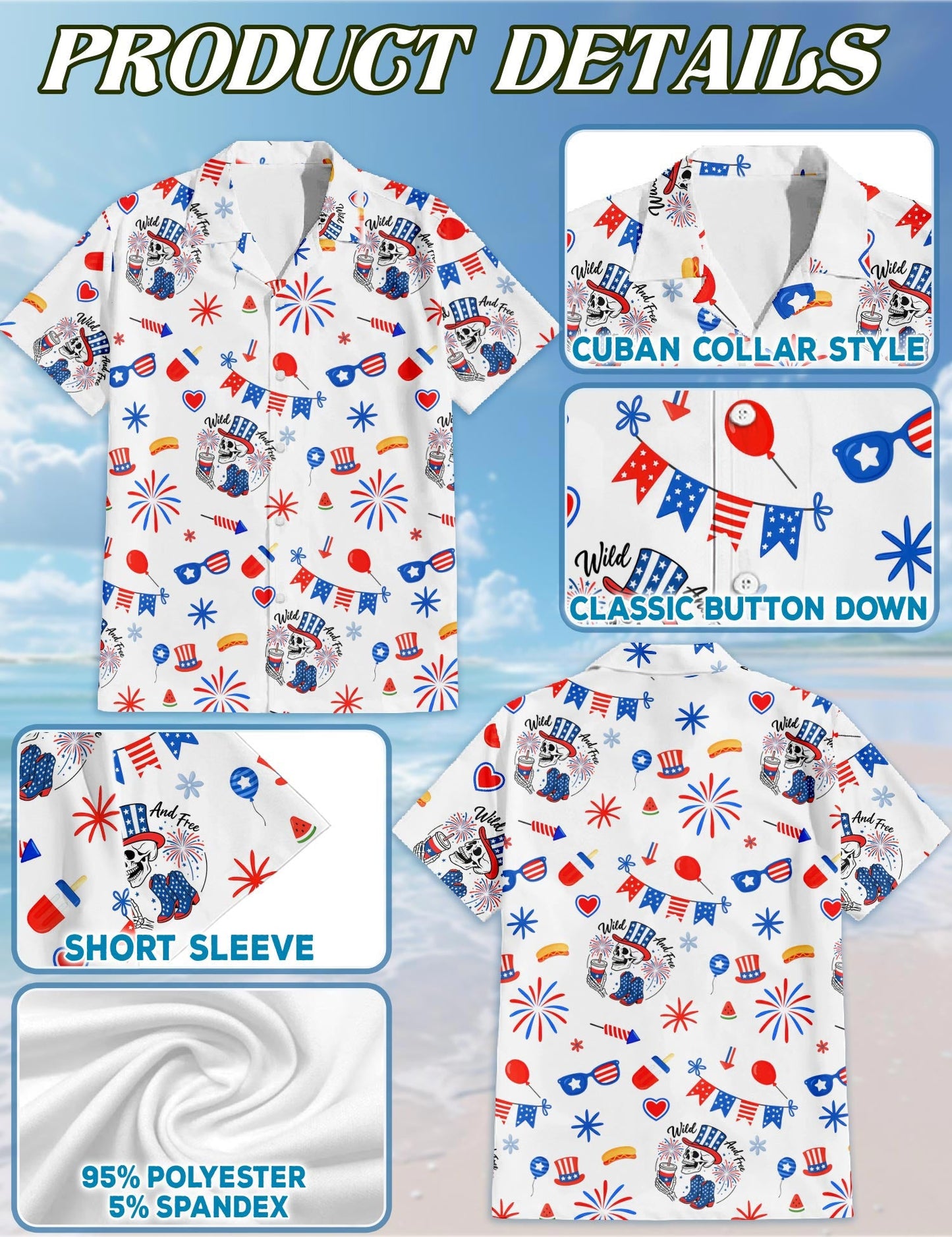 4th of July Hawaiian Shirt for Men, Button Down Aloha Shirt - Azhawaiian