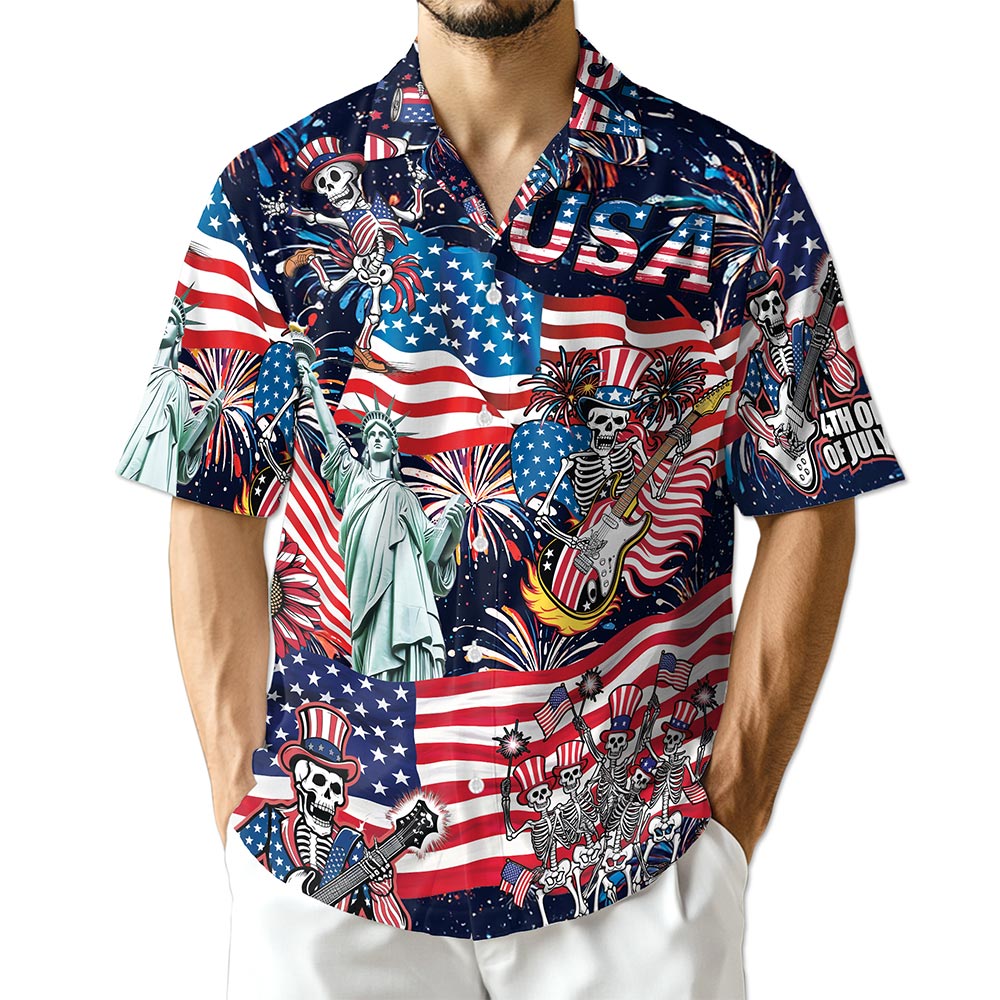 Azhawaiian 4th of July Skeleton Hawaiian Shirt for Men