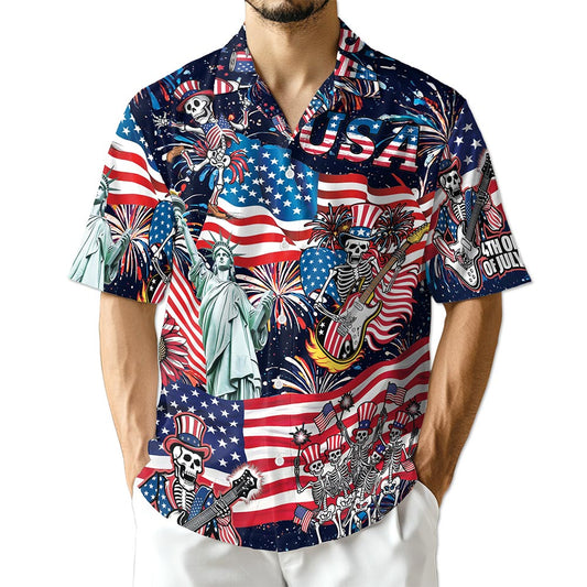 Azhawaiian 4th of July Skeleton Hawaiian Shirt for Men