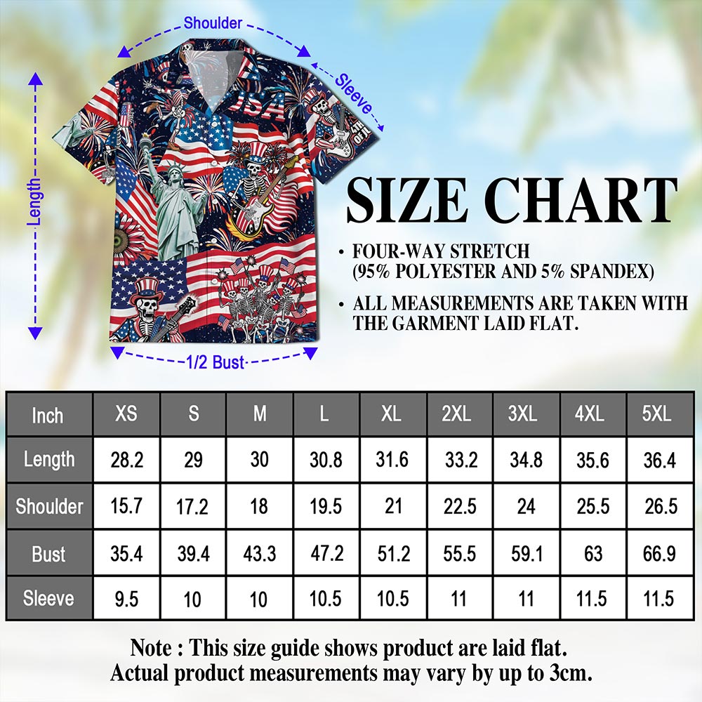 4th of July Skeleton Hawaiian Shirt for Men, Button Down Aloha Shirt - Azhawaiian