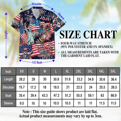 4th of July Skeleton Hawaiian Shirt for Men, Button Down Aloha Shirt - Azhawaiian