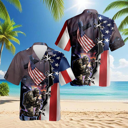 4th of July Veteran Hawaiian Shirt for Men, Button Down Aloha Shirt - Azhawaiian