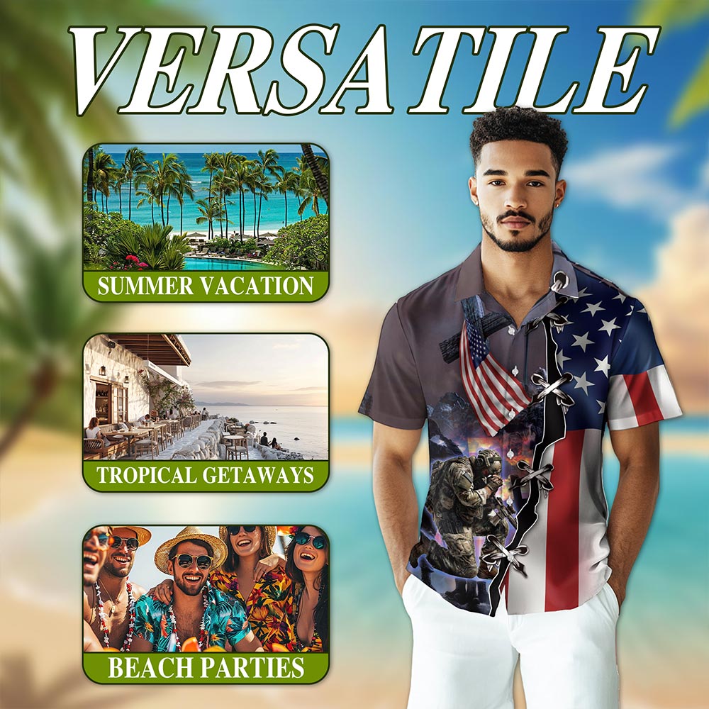 4th of July Veteran Hawaiian Shirt for Men, Button Down Aloha Shirt - Azhawaiian
