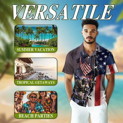 4th of July Veteran Hawaiian Shirt for Men, Button Down Aloha Shirt - Azhawaiian