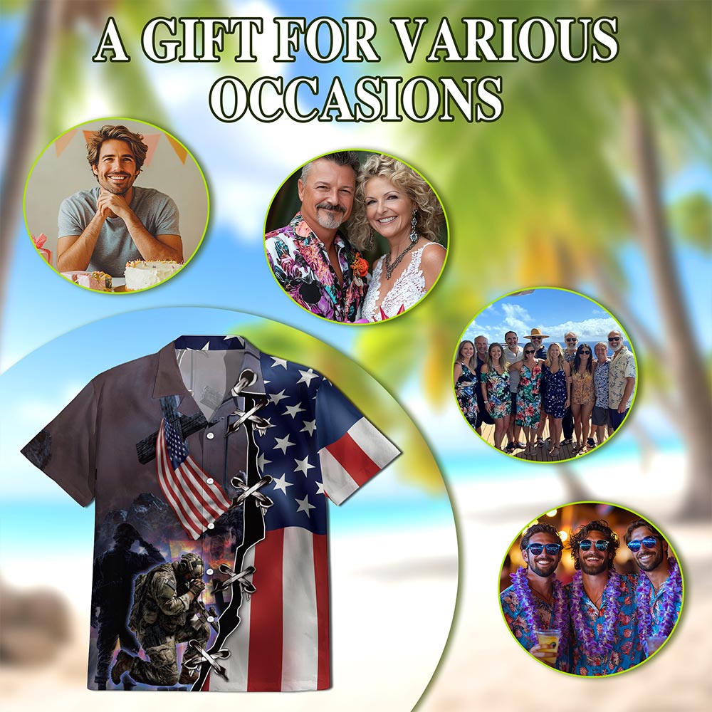 4th of July Veteran Hawaiian Shirt for Men, Button Down Aloha Shirt - Azhawaiian