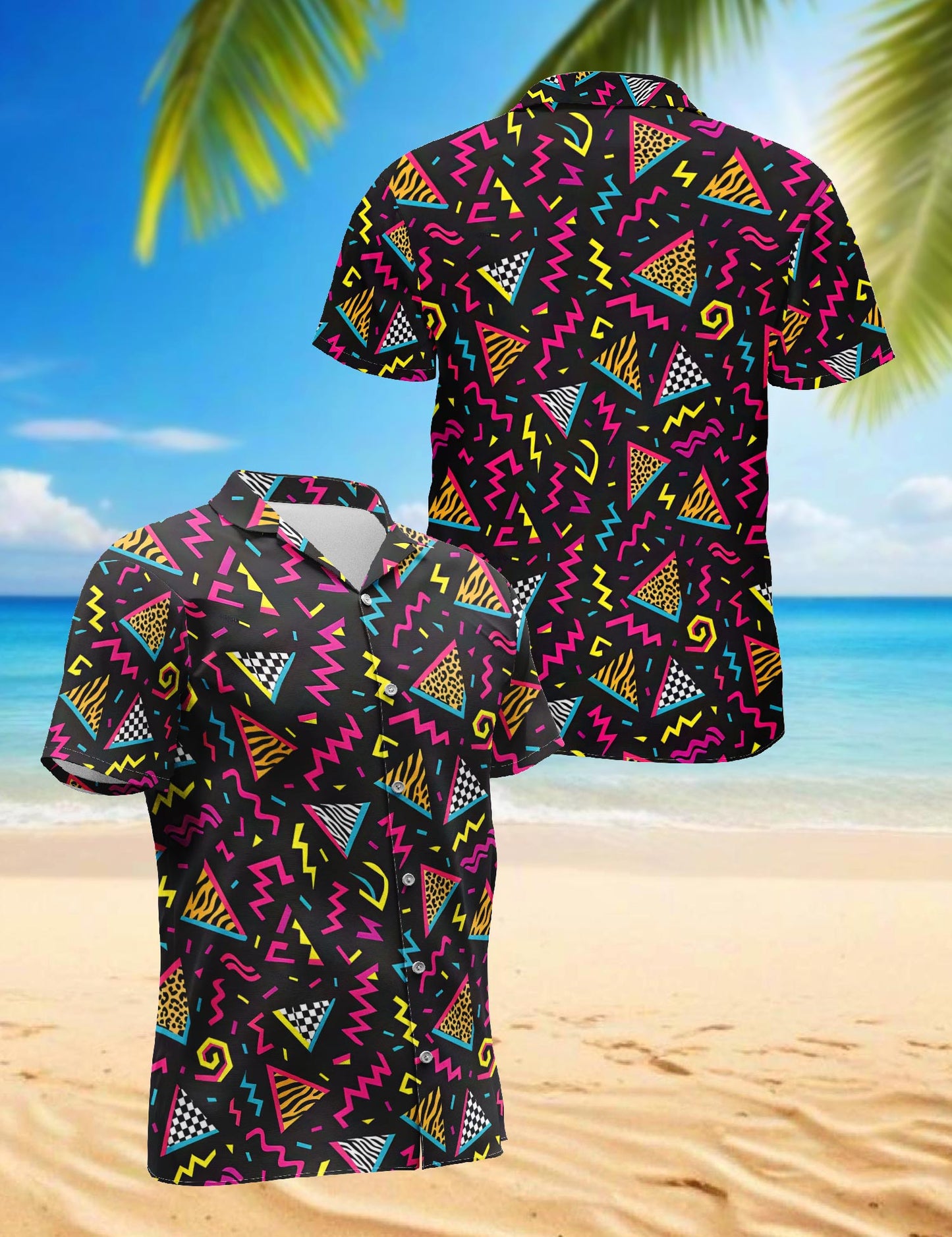 80s Pattern Hawaiian Shirt for Men, Button Down Aloha Shirt - Azhawaiian