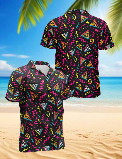 80s Pattern Hawaiian Shirt for Men, Button Down Aloha Shirt - Azhawaiian