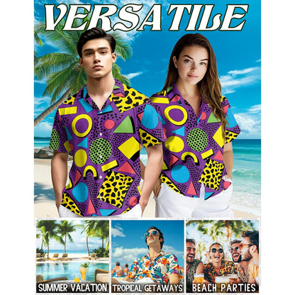 80s Pattern Hawaiian Shirt for Men, Button Down Aloha Shirt - Azhawaiian