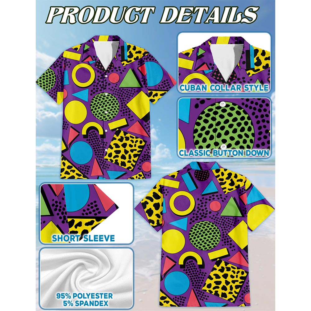 80s Pattern Hawaiian Shirt for Men, Button Down Aloha Shirt - Azhawaiian