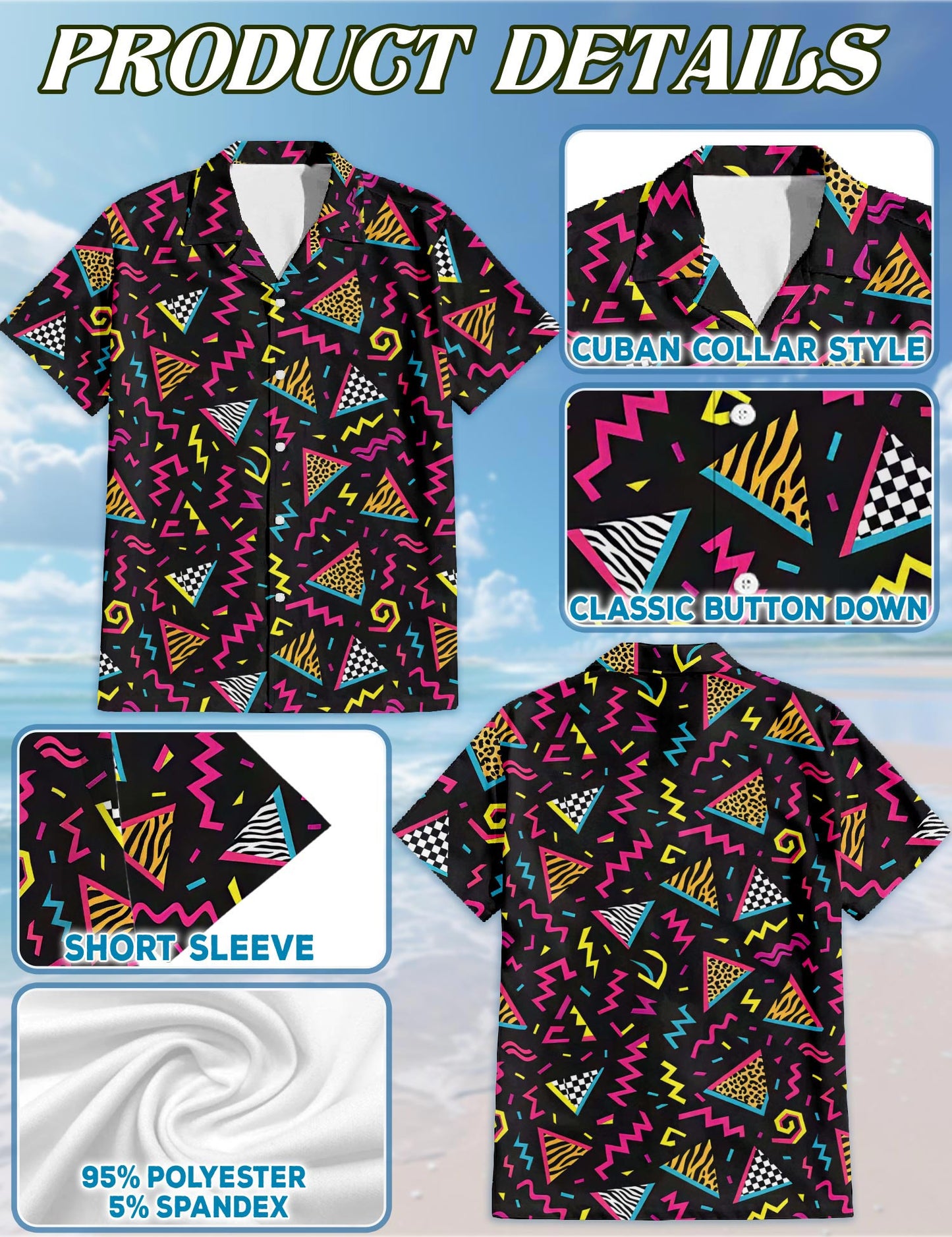 80s Pattern Hawaiian Shirt for Men, Button Down Aloha Shirt - Azhawaiian