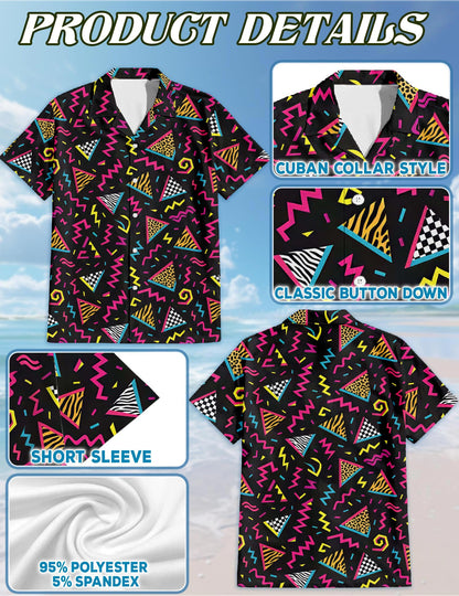 80s Pattern Hawaiian Shirt for Men, Button Down Aloha Shirt - Azhawaiian