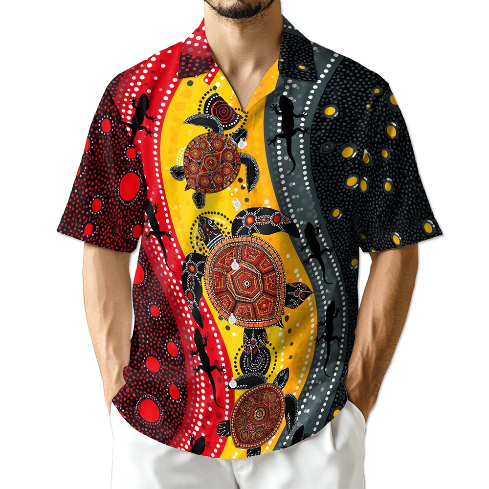 Azhawaiian Aboriginal Turtle Australia Dot Painting Hawaiian Shirt for Men