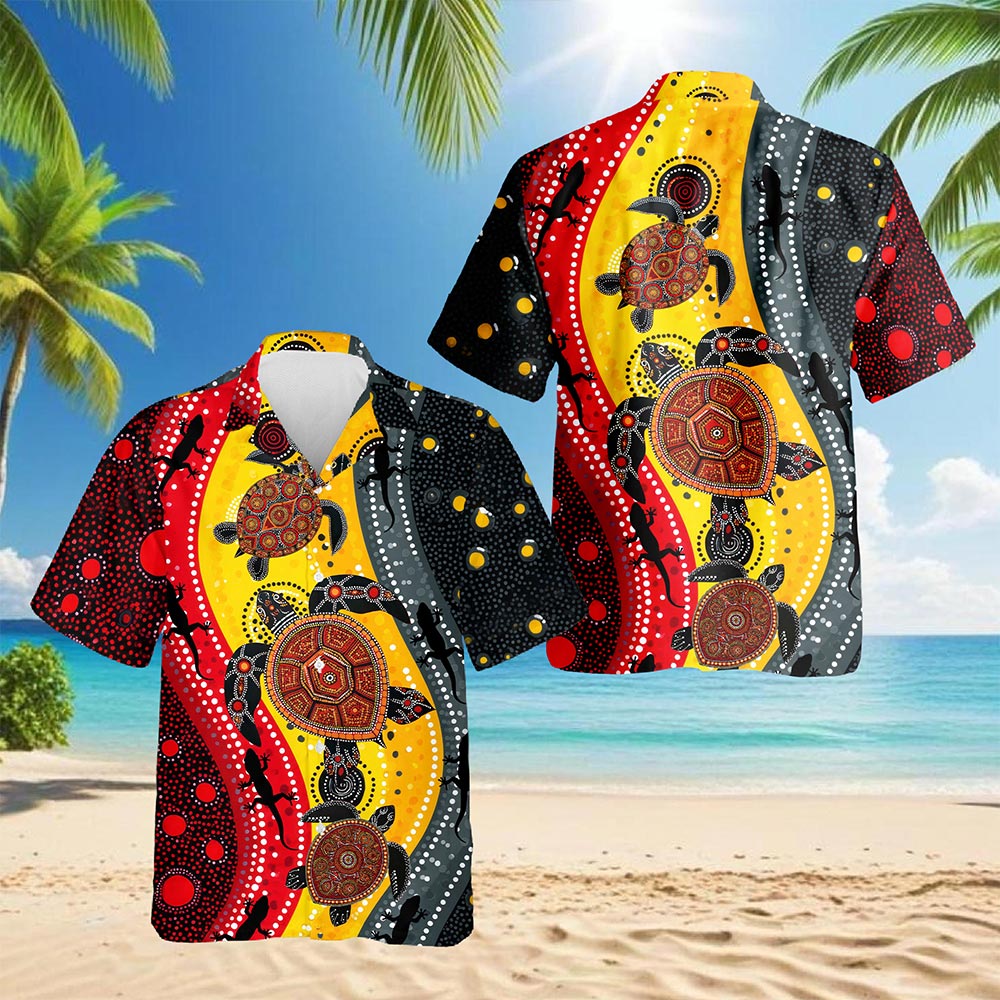 Aboriginal Turtle Australia Dot Painting Hawaiian Shirt for Men, Button Down Aloha Shirt - Azhawaiian