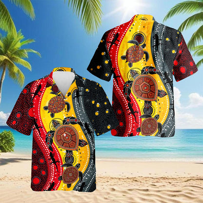 Aboriginal Turtle Australia Dot Painting Hawaiian Shirt for Men, Button Down Aloha Shirt - Azhawaiian