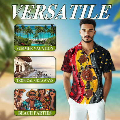 Aboriginal Turtle Australia Dot Painting Hawaiian Shirt for Men, Button Down Aloha Shirt - Azhawaiian