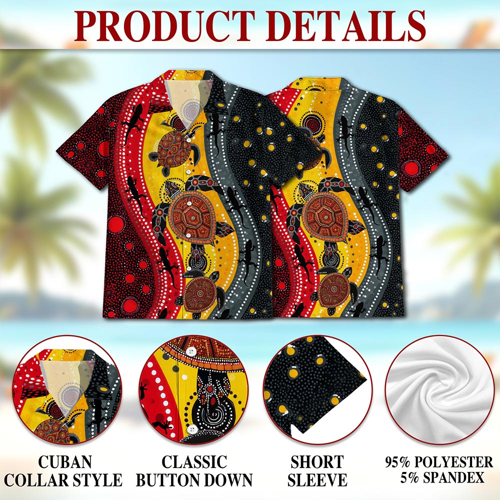 Aboriginal Turtle Australia Dot Painting Hawaiian Shirt for Men, Button Down Aloha Shirt - Azhawaiian
