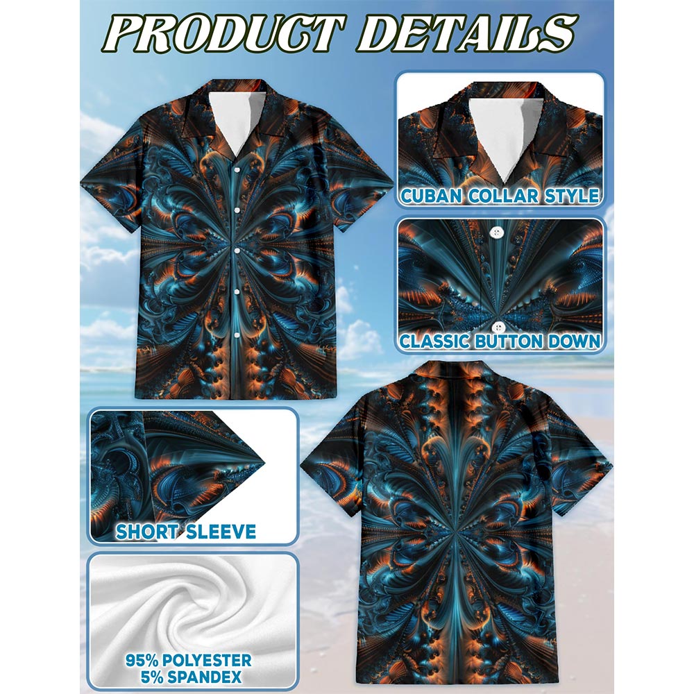Abstract Fractal Hawaiian Shirt for Men, Button Down Aloha Shirt - Azhawaiian