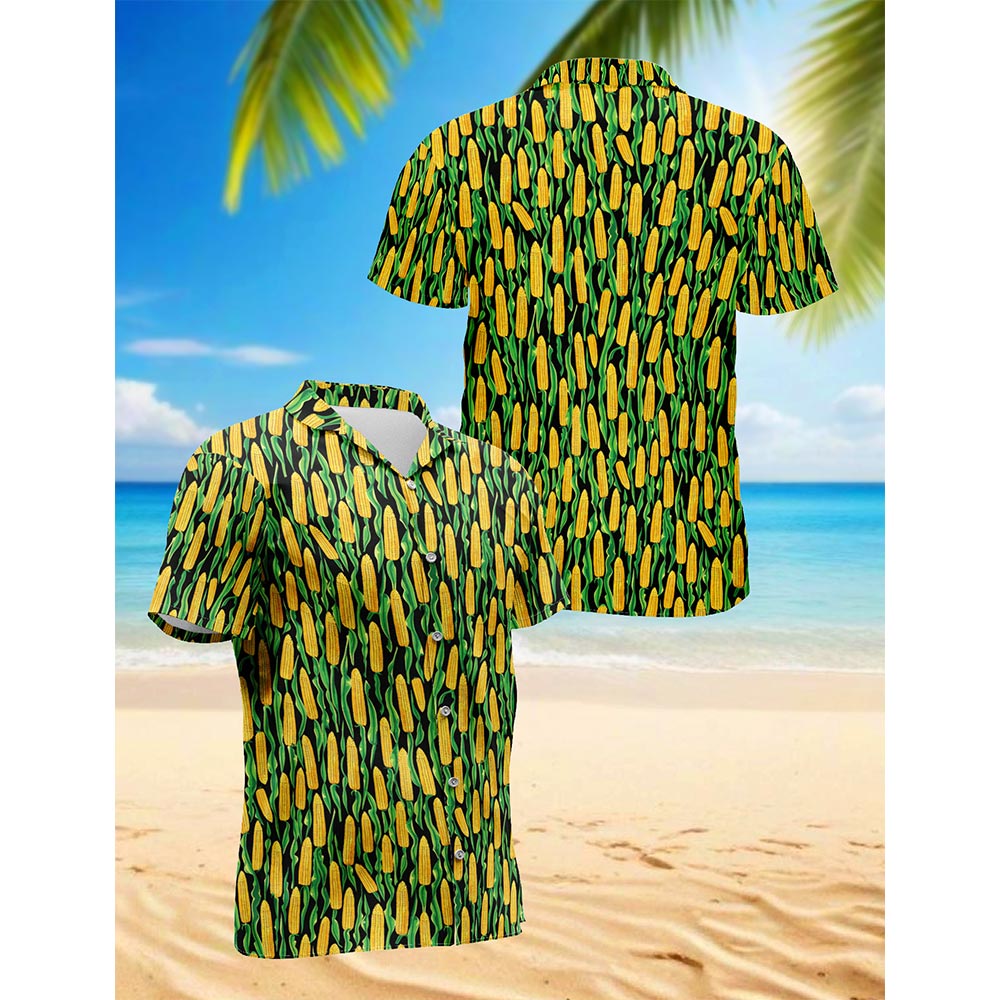 Agricultural Corn Cob Print Hawaiian Shirt for Men, Button Down Aloha Shirt - Azhawaiian