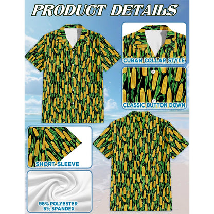 Agricultural Corn Cob Print Hawaiian Shirt for Men, Button Down Aloha Shirt - Azhawaiian