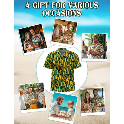 Agricultural Corn Cob Print Hawaiian Shirt for Men, Button Down Aloha Shirt - Azhawaiian