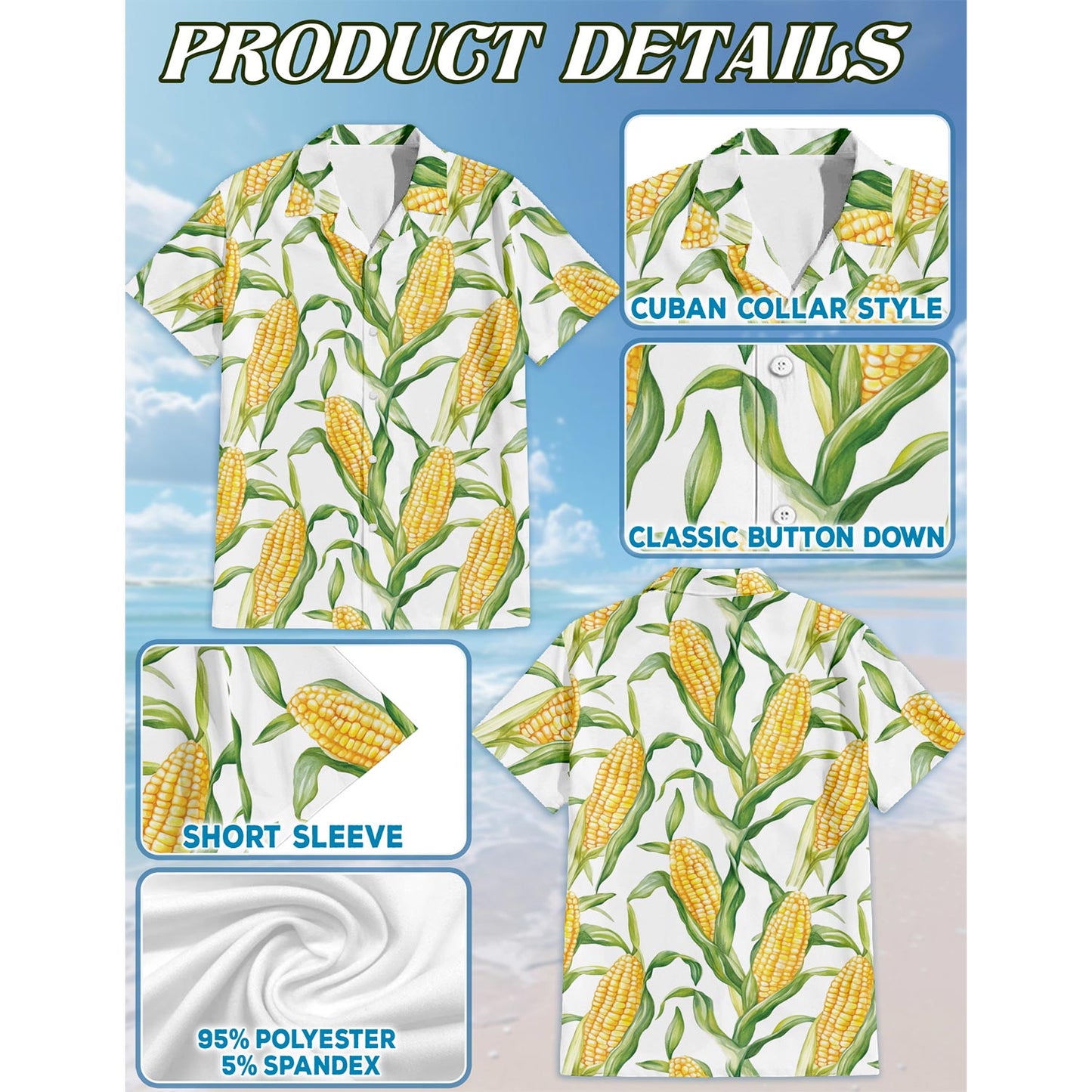 Agricultural Fresh Corn Hawaiian Shirt for Men, Button Down Aloha Shirt - Azhawaiian