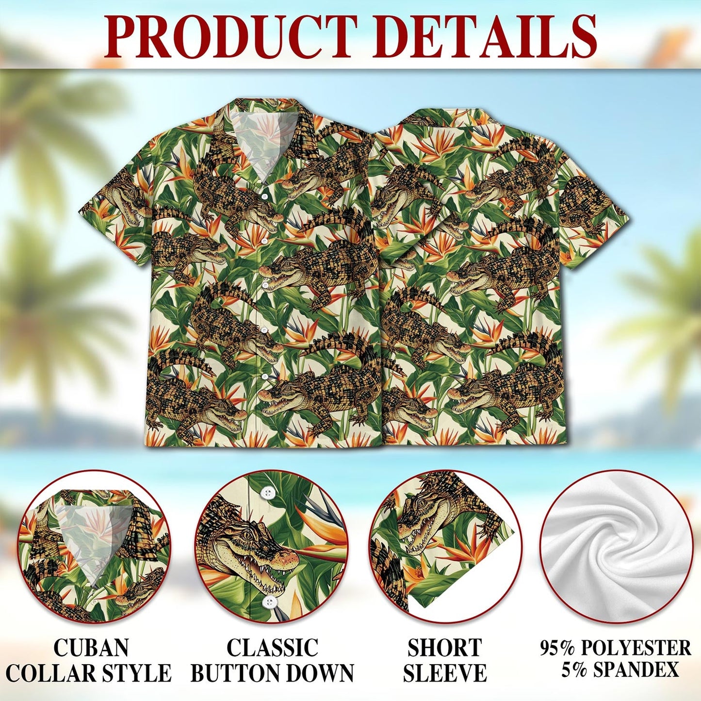 Alligator Hawaiian Shirt for Men, Button Down Aloha Shirt - Azhawaiian