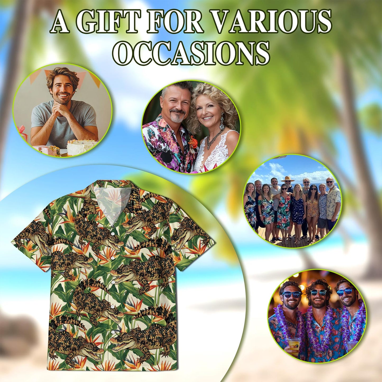 Alligator Hawaiian Shirt for Men, Button Down Aloha Shirt - Azhawaiian