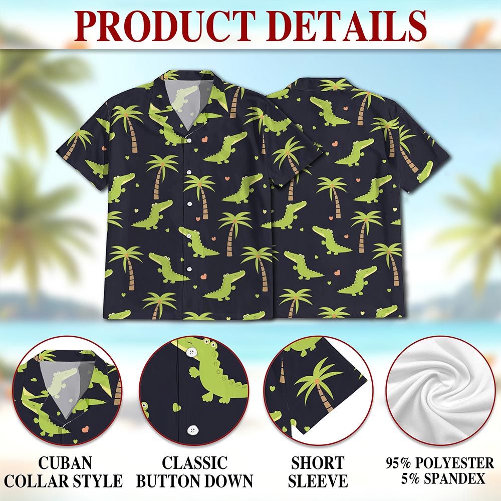 Alligator Pattern Print Hawaiian Shirt for Men, Button Down Aloha Shirt - Azhawaiian