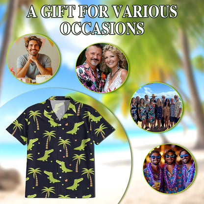 Alligator Pattern Print Hawaiian Shirt for Men, Button Down Aloha Shirt - Azhawaiian