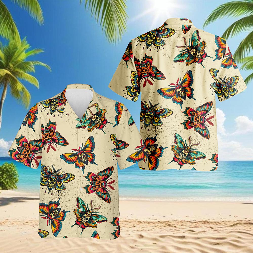 Amazing Butterfly Skull Hawaiian Shirt for Men, Button Down Aloha Shirt - Azhawaiian