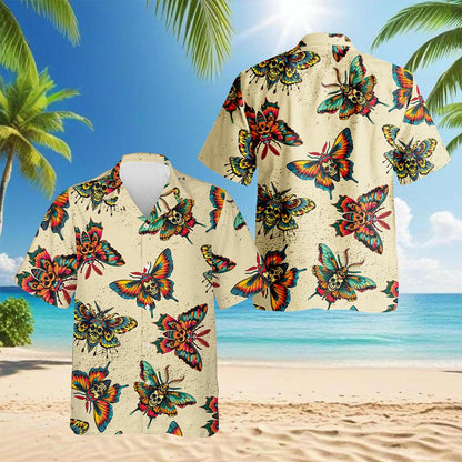 Amazing Butterfly Skull Hawaiian Shirt for Men, Button Down Aloha Shirt - Azhawaiian