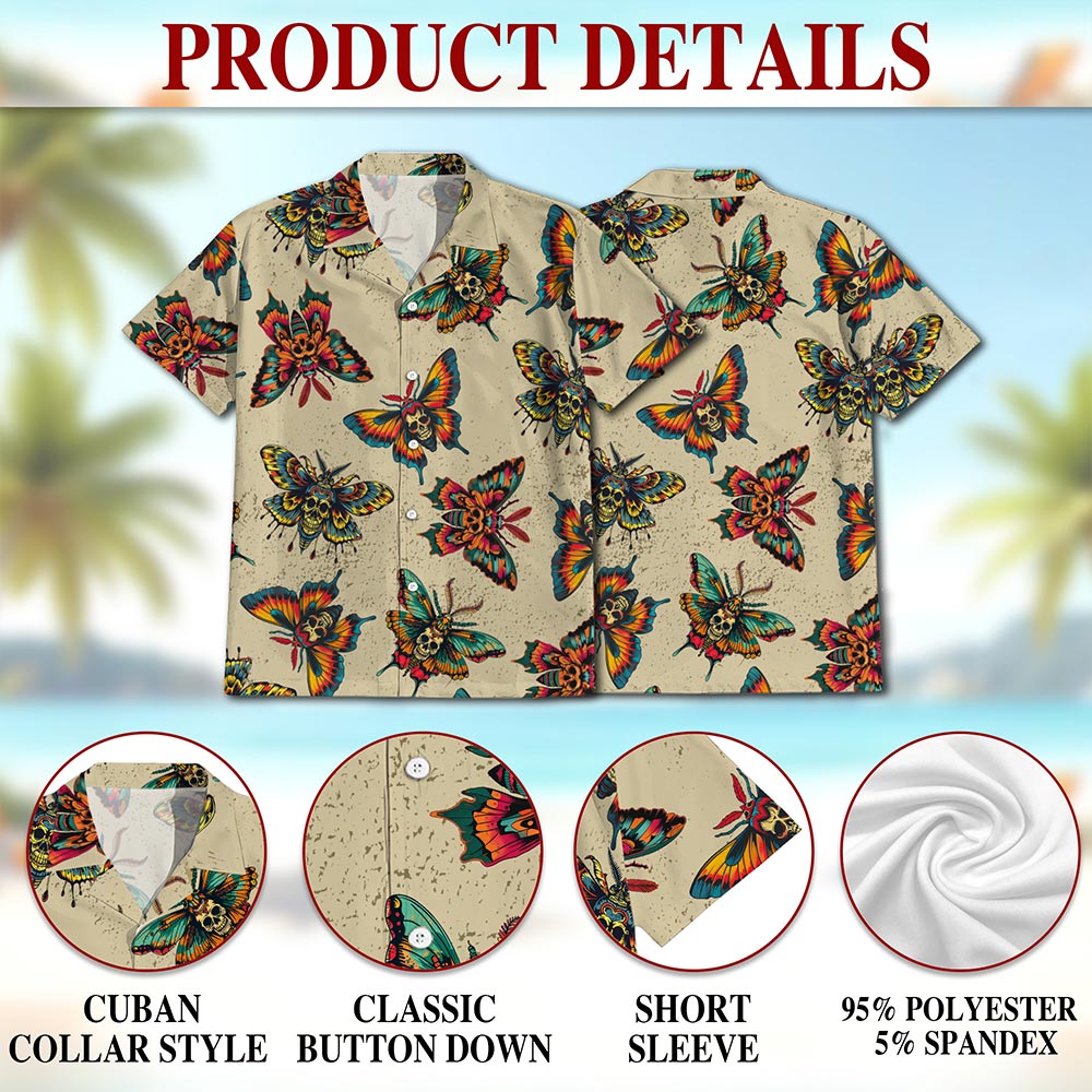 Amazing Butterfly Skull Hawaiian Shirt for Men, Button Down Aloha Shirt - Azhawaiian