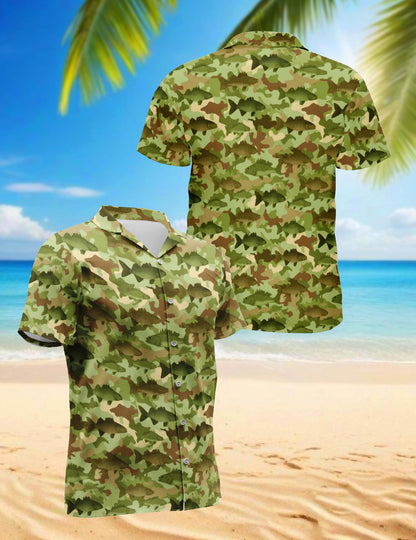 Amazing Fishing Camo Hawaiian Shirt for Men, Button Down Aloha Shirt - Azhawaiian