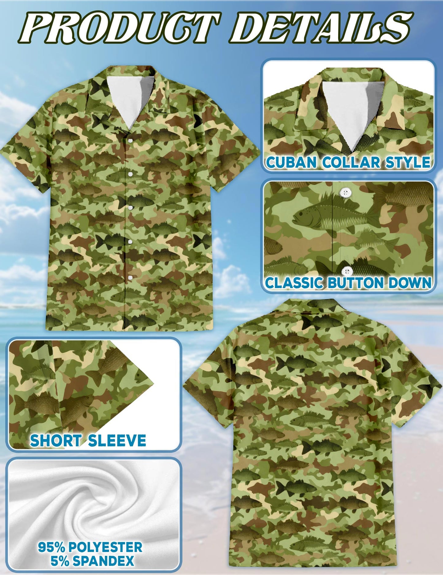 Amazing Fishing Camo Hawaiian Shirt for Men, Button Down Aloha Shirt - Azhawaiian