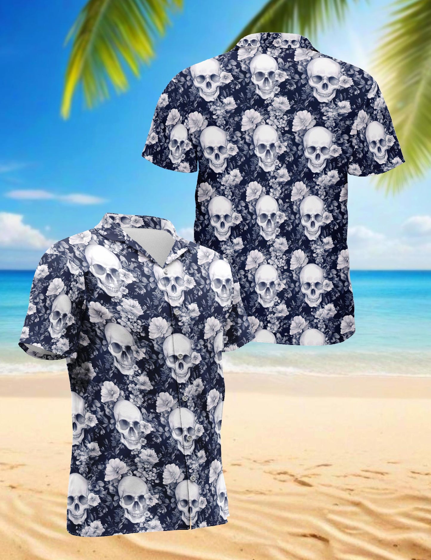Amazing Skull Floral Hawaiian Shirt for Men, Button Down Aloha Shirt - Azhawaiian