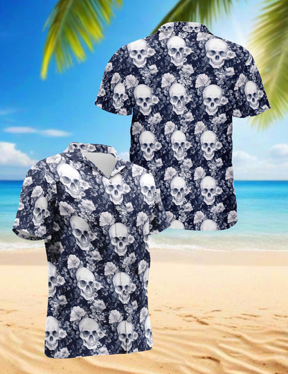 Amazing Skull Floral Hawaiian Shirt for Men, Button Down Aloha Shirt - Azhawaiian