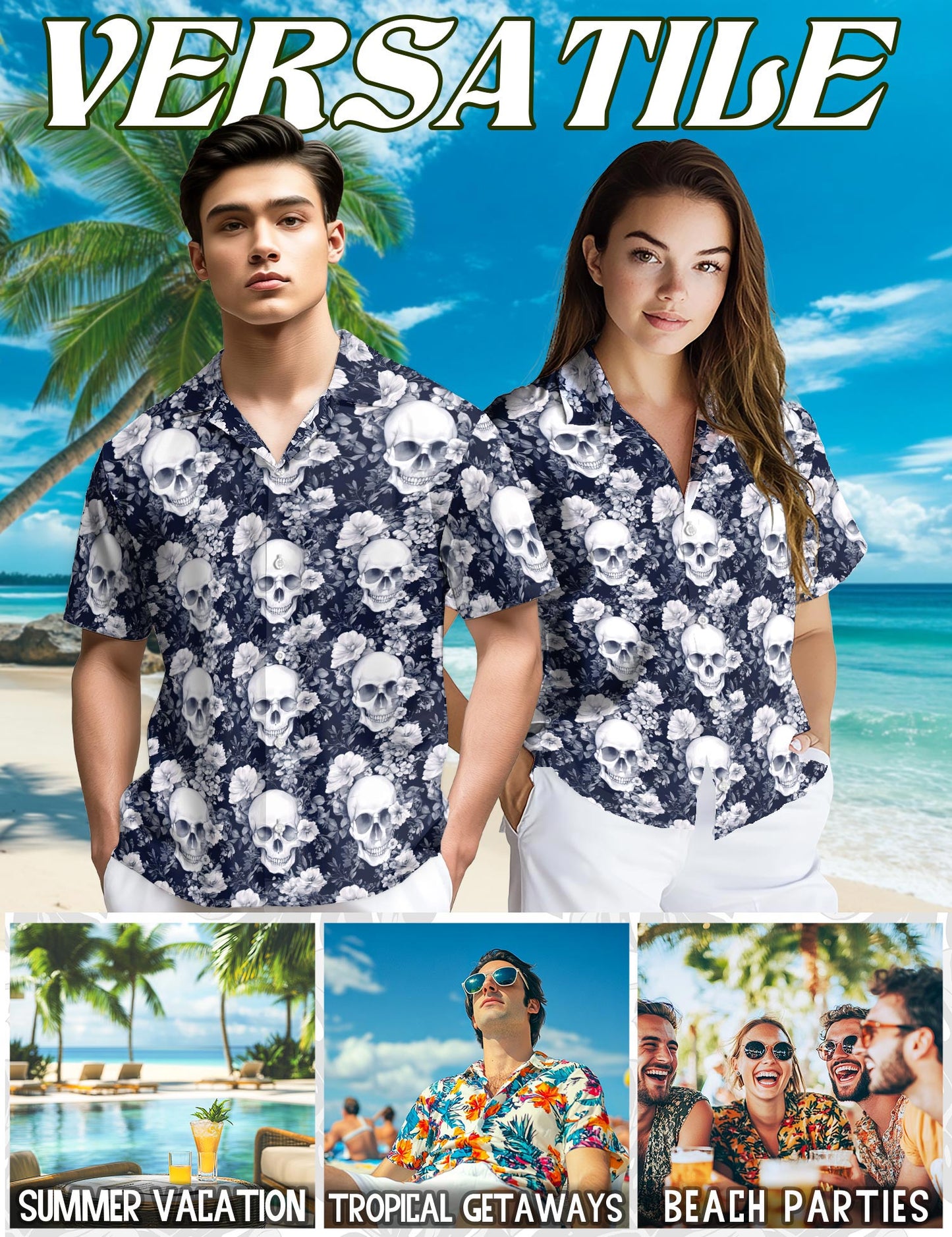 Amazing Skull Floral Hawaiian Shirt for Men, Button Down Aloha Shirt - Azhawaiian