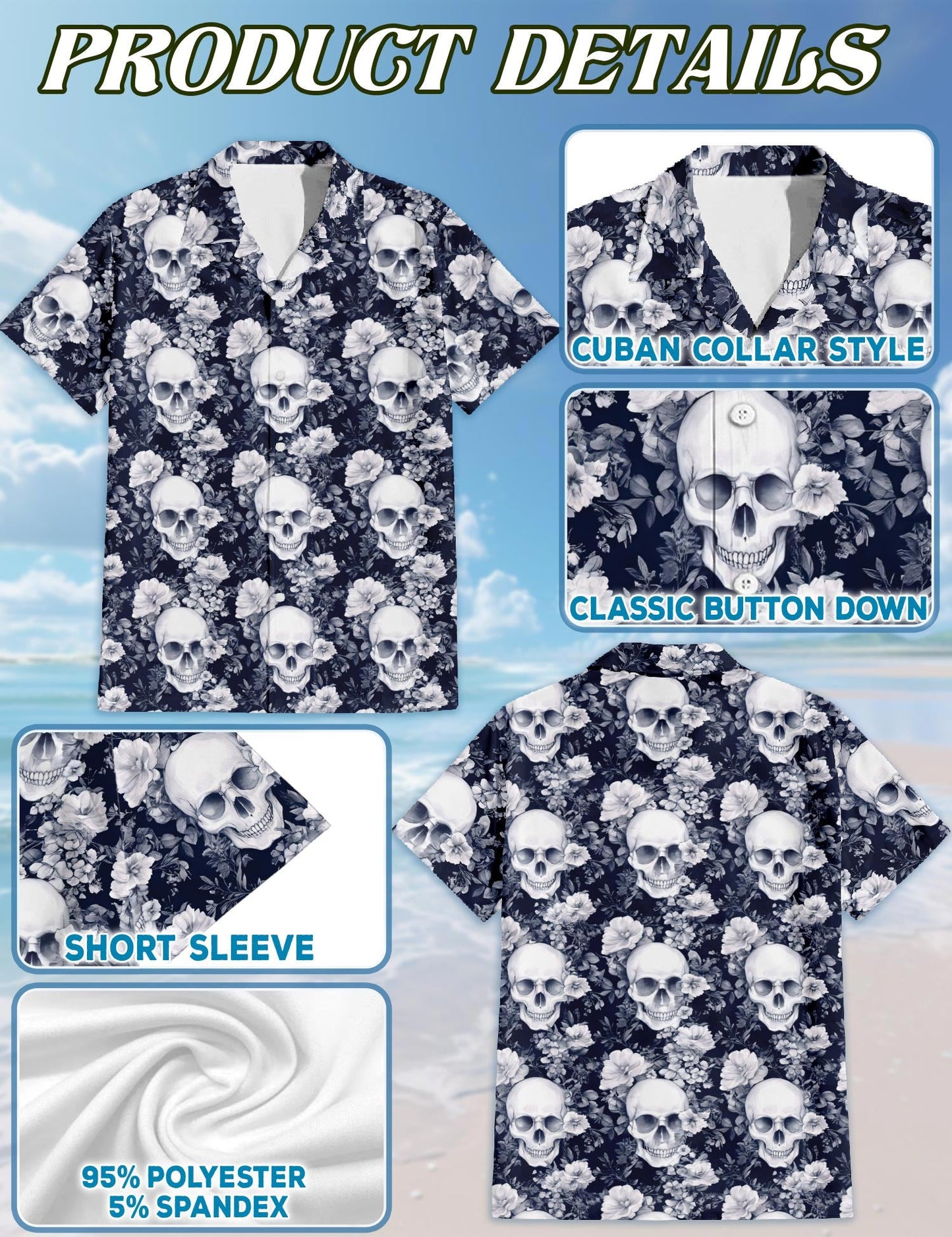 Amazing Skull Floral Hawaiian Shirt for Men, Button Down Aloha Shirt - Azhawaiian