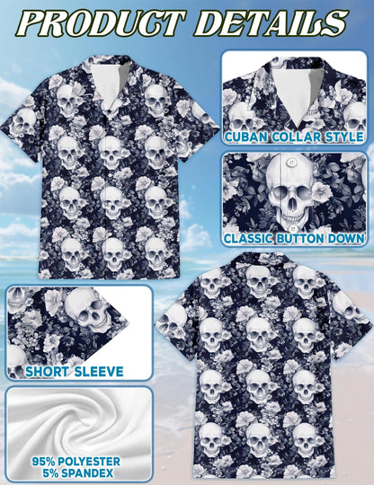 Amazing Skull Floral Hawaiian Shirt for Men, Button Down Aloha Shirt - Azhawaiian