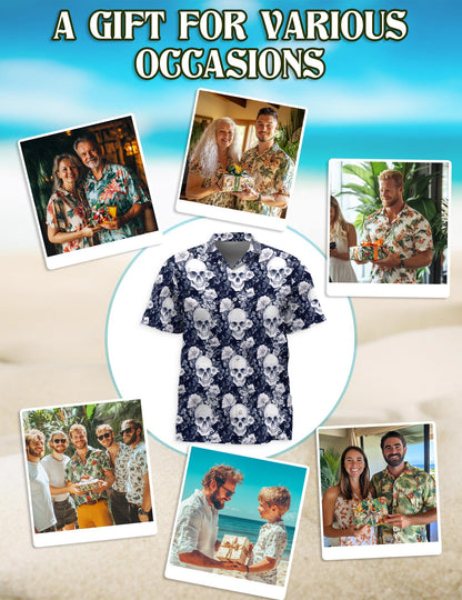 Amazing Skull Floral Hawaiian Shirt for Men, Button Down Aloha Shirt - Azhawaiian