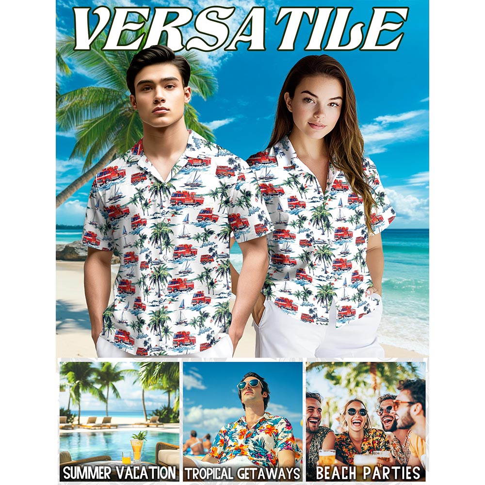 America Firefighter Hawaiian Shirt for Men, Button Down Aloha Shirt - Azhawaiian
