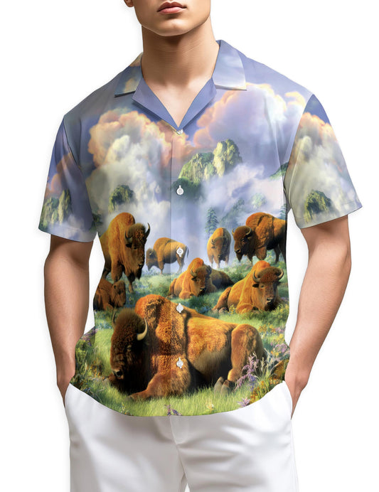 Azhawaiian American Bison At Sunrise Hawaiian Shirt for Men Women