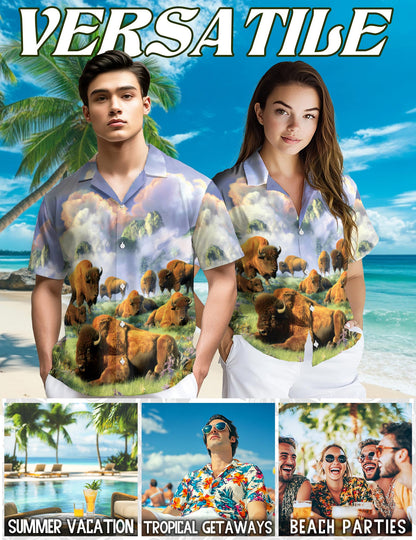 American Bison At Sunrise Hawaiian Shirt for Men, Button Down Aloha Shirt - Azhawaiian