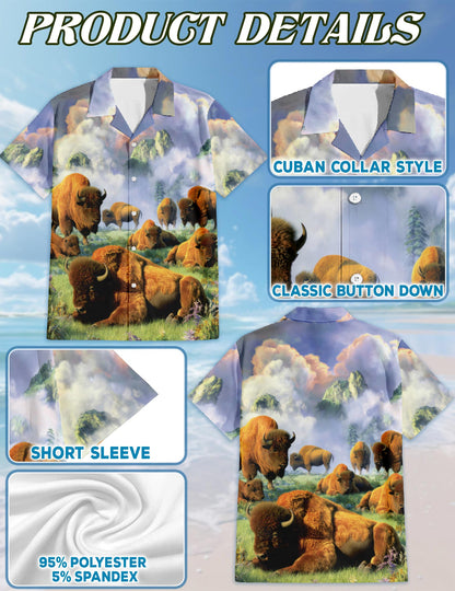American Bison At Sunrise Hawaiian Shirt for Men, Button Down Aloha Shirt - Azhawaiian