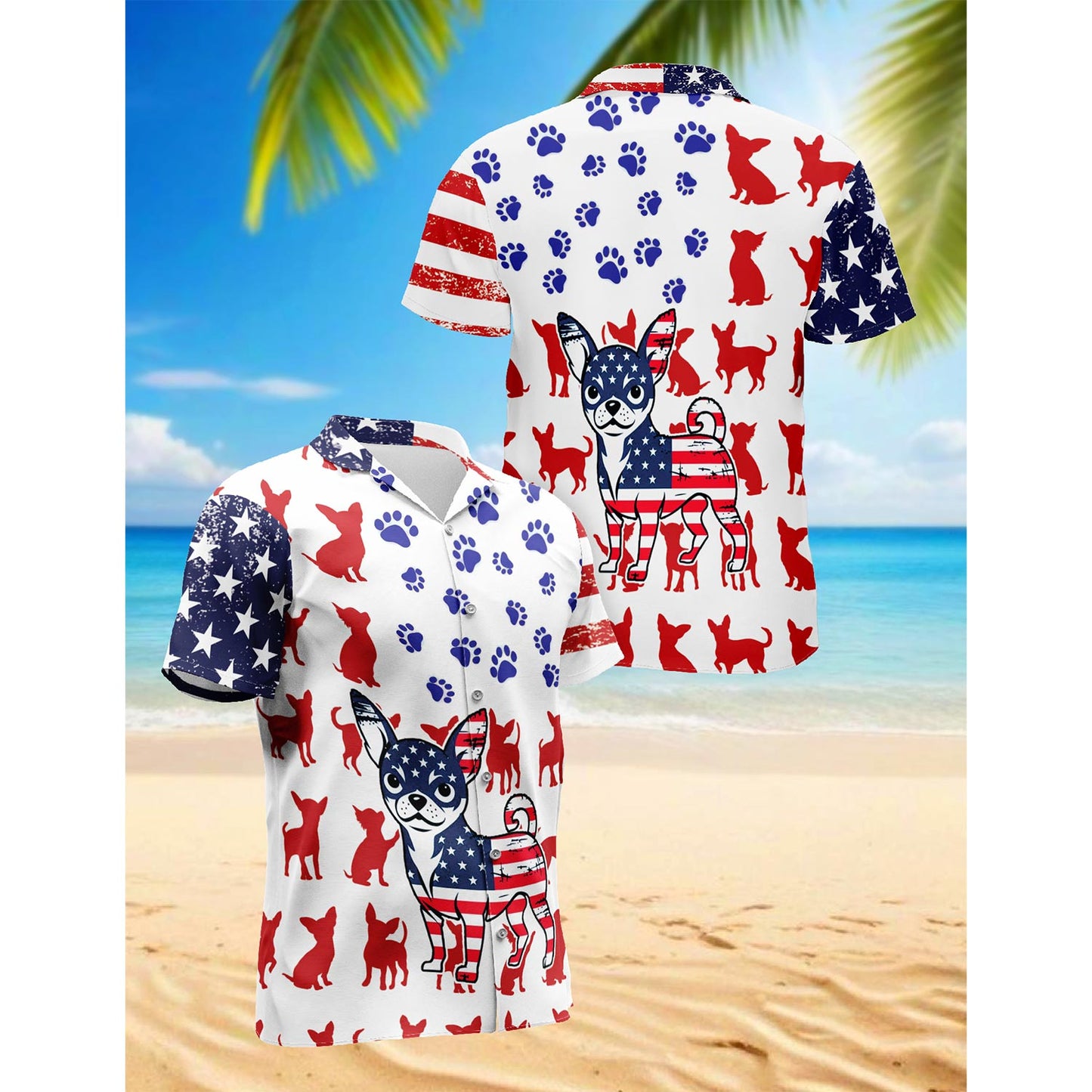 American Chihuahua Hawaiian Shirt for Men, Button Down Aloha Shirt - Azhawaiian