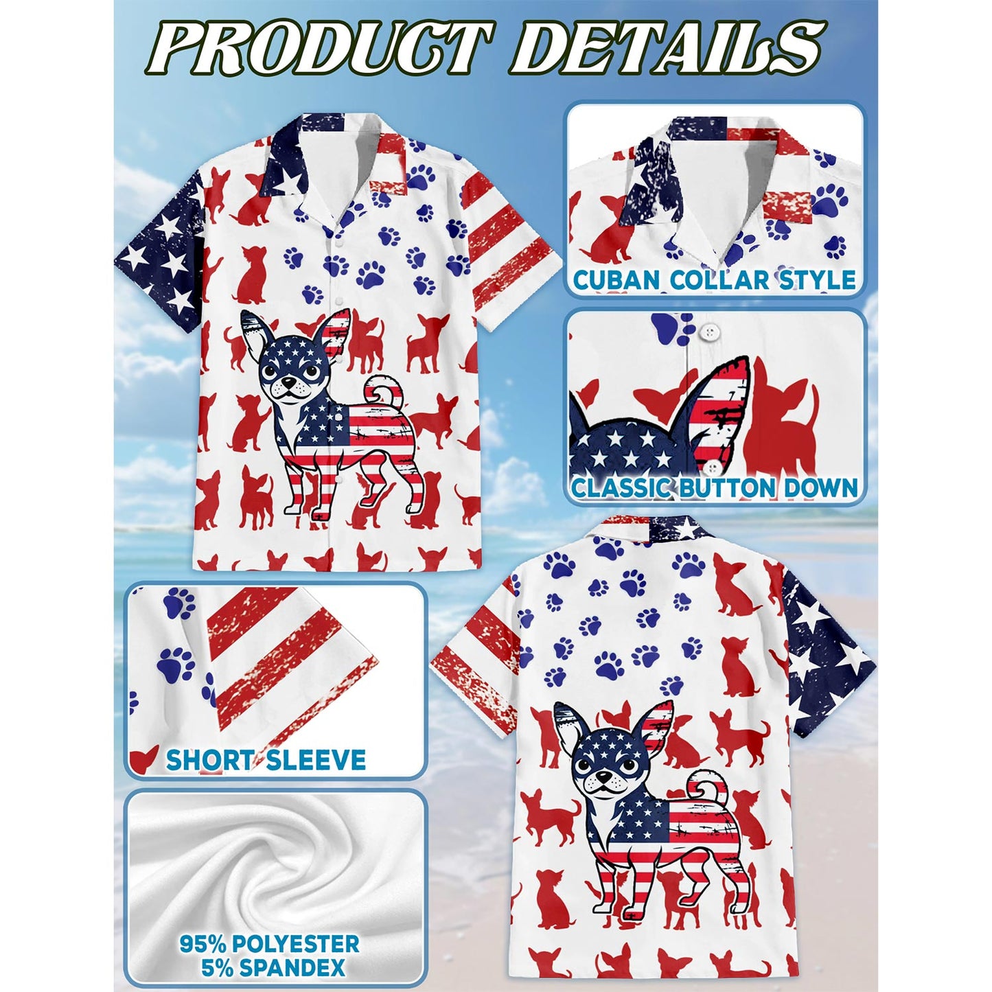 American Chihuahua Hawaiian Shirt for Men, Button Down Aloha Shirt - Azhawaiian
