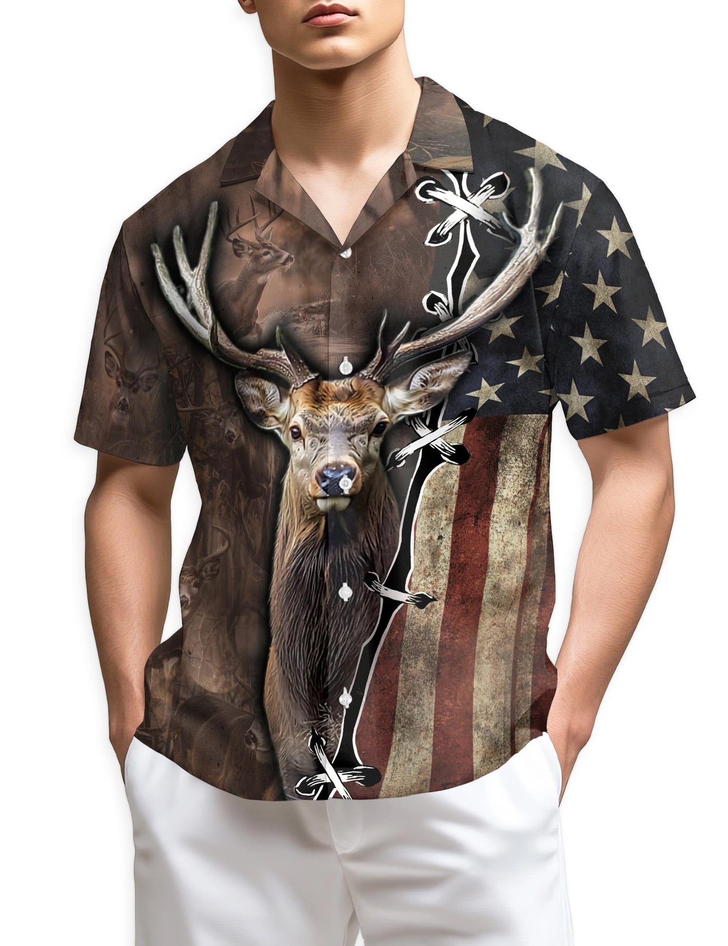 Azhawaiian American Deer Hunter Hawaiian Shirt for Men